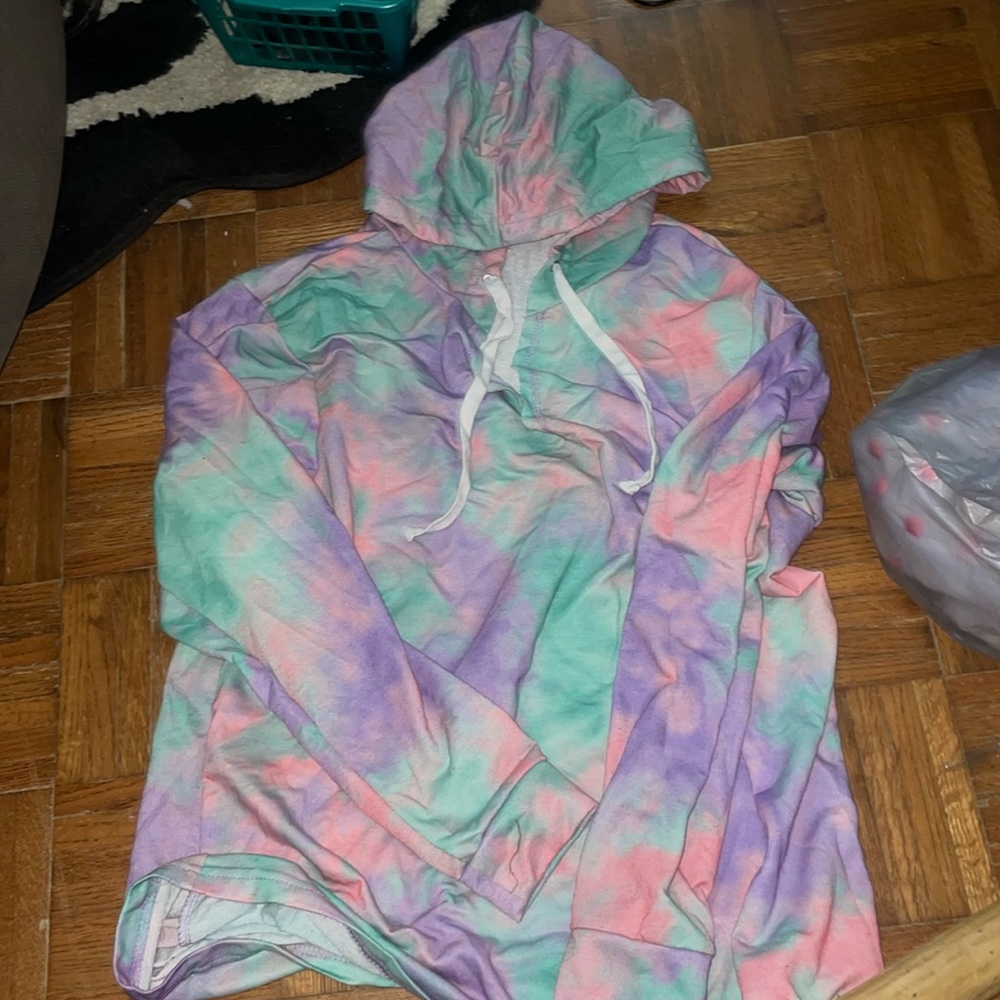 Colorful tie dye long sleeve hoodie by Bobbie brooks plus size